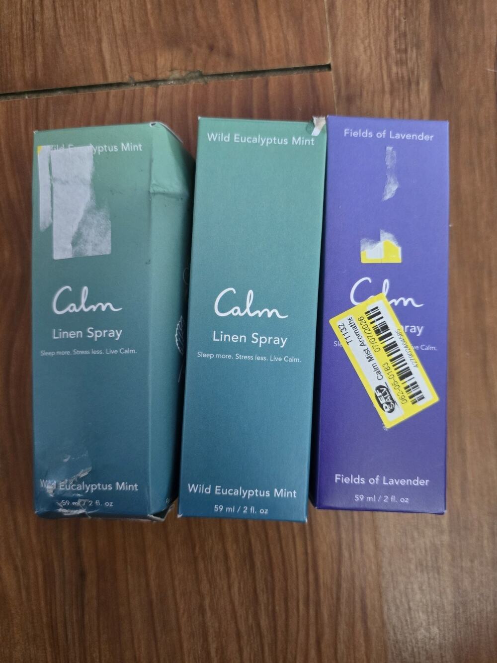 3 Calm Linen Spray Lavendar Wild Eucalyptus Sleep More Stress Less Box Damage